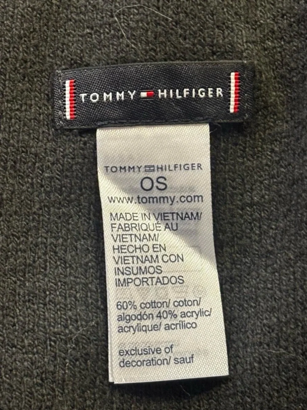 Tommy Hilfiger Black Scarf with Red, White & Navy Stripe Detail
